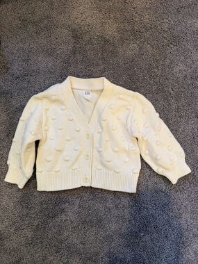 GAP Ivory Pom-Pom Button-Up Cardigan